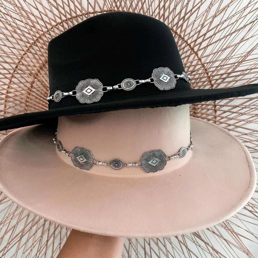 NWT Concho Silver Western Belted Felt Hat Black